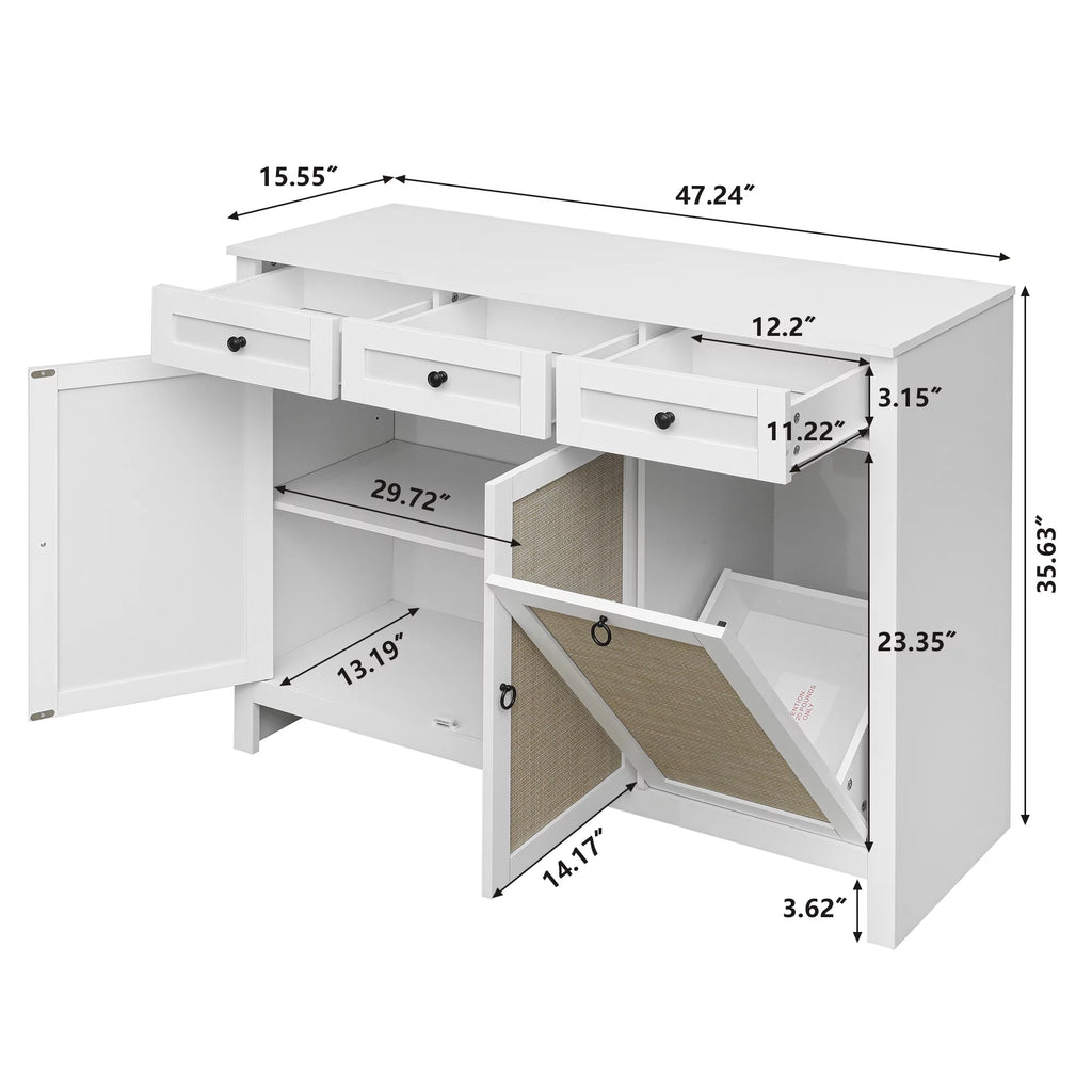 White Rattan Sideboard Buffet Cabinet with 3 Doors and 3 Drawer S494