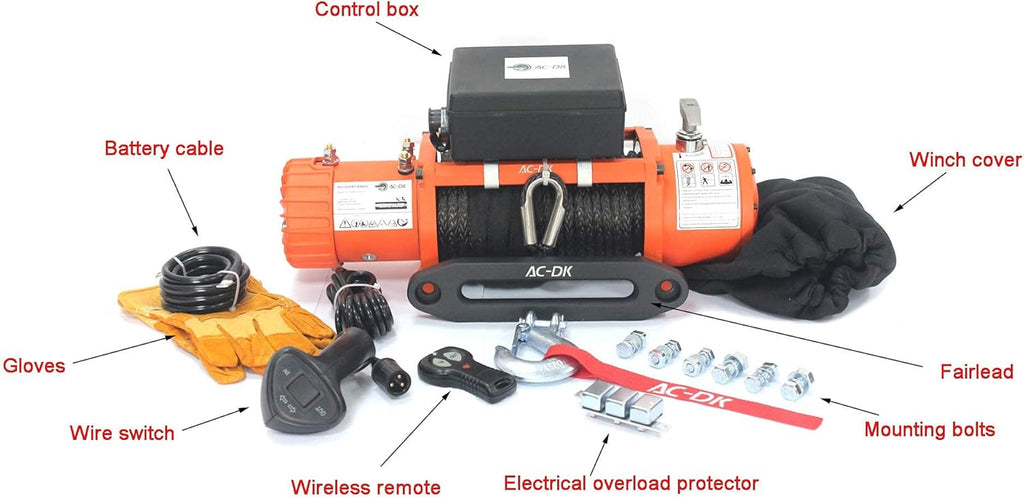 12000 lb Electric Winch with Synthetic Rope, 12V Wireless Remote Waterproof Winch F525