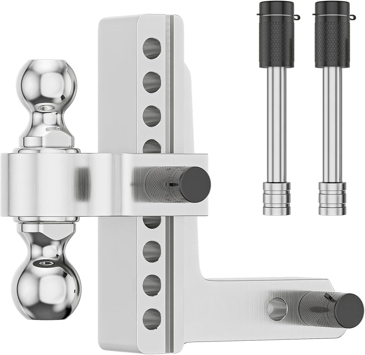 Adjustable Trailer Hitch Ball Mount, 2.5-Inch Receiver, 8-Inch Drop, 8-Inch Rise, Dual Towing Balls with Double Pin Key Locks H10246