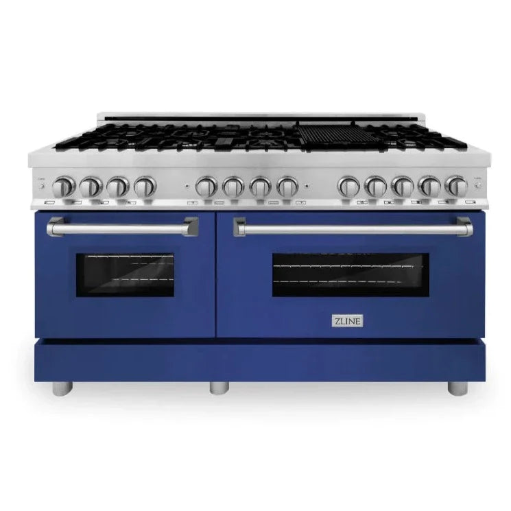 60 In. Dual Fuel Range with Stainless Steel and Blue Gloss Door S1088