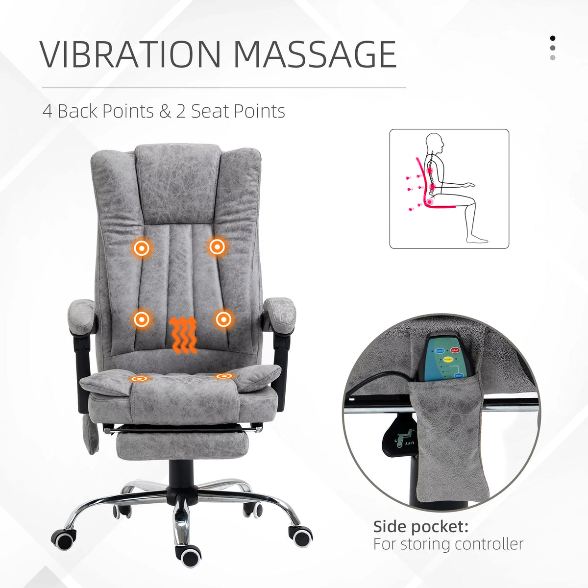 Gray Microfiber High Back Office Chair with Massage and Footrest A375