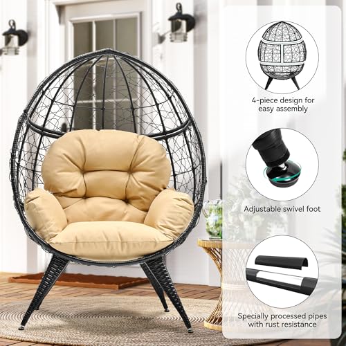 Oversized Wicker Egg Chair with Stand Cushion D486
