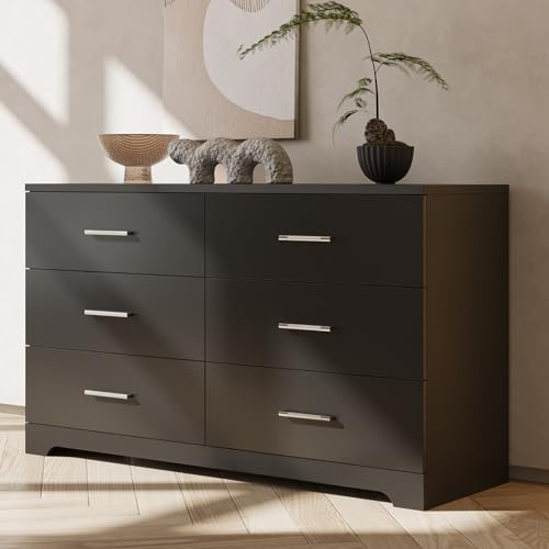 Black 6 Drawer Wood Dresser T53305