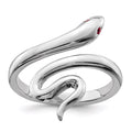 Sterling Silver Rhodium-plated Snake Toe Ring with Synthetic Ruby L400
