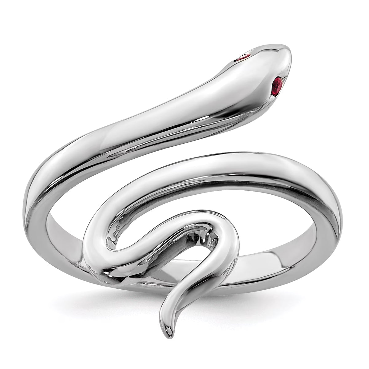 Sterling Silver Rhodium-plated Snake Toe Ring with Synthetic Ruby L400