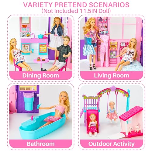 Foldable Dollhouse with 60+ Pcs & 2 Dolls M342609