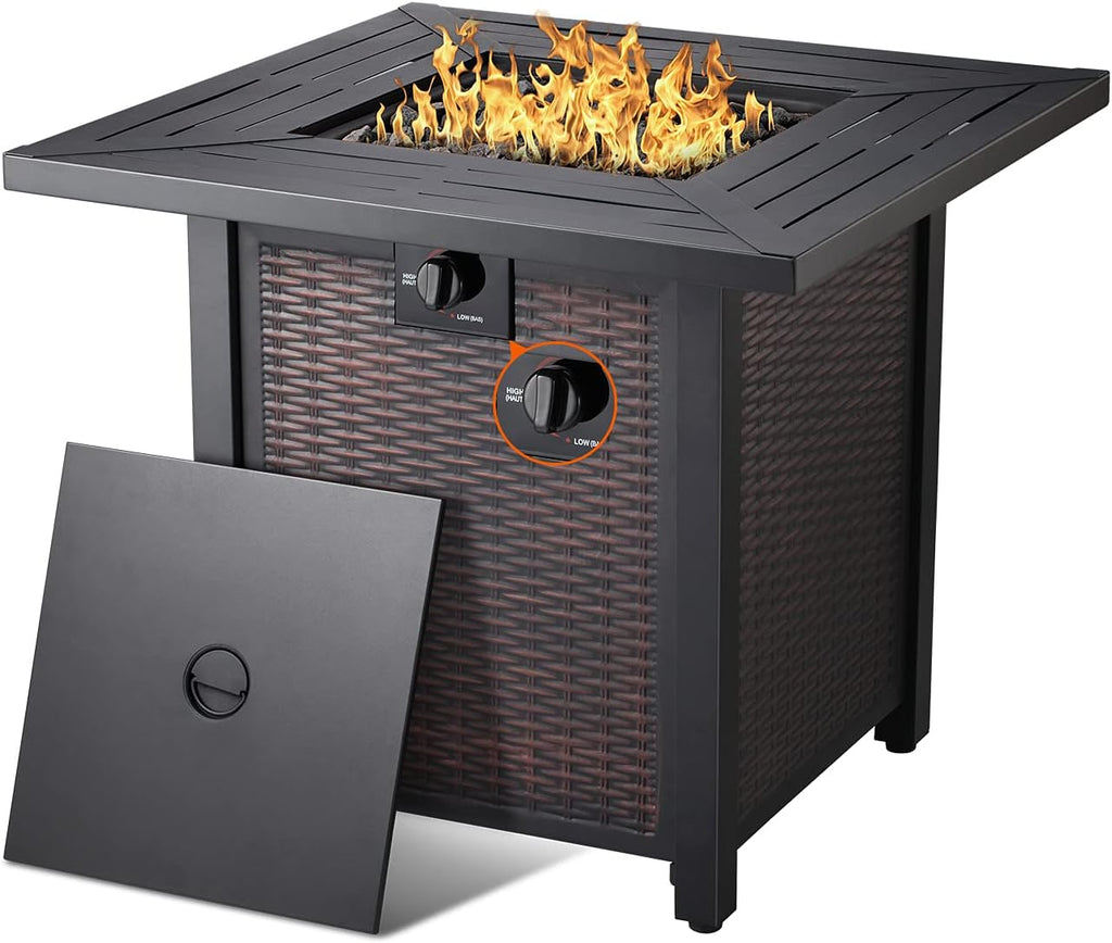 28 in 50,000 BTU Propane Gas Fire Pit Table with Volcanic Rock W5347