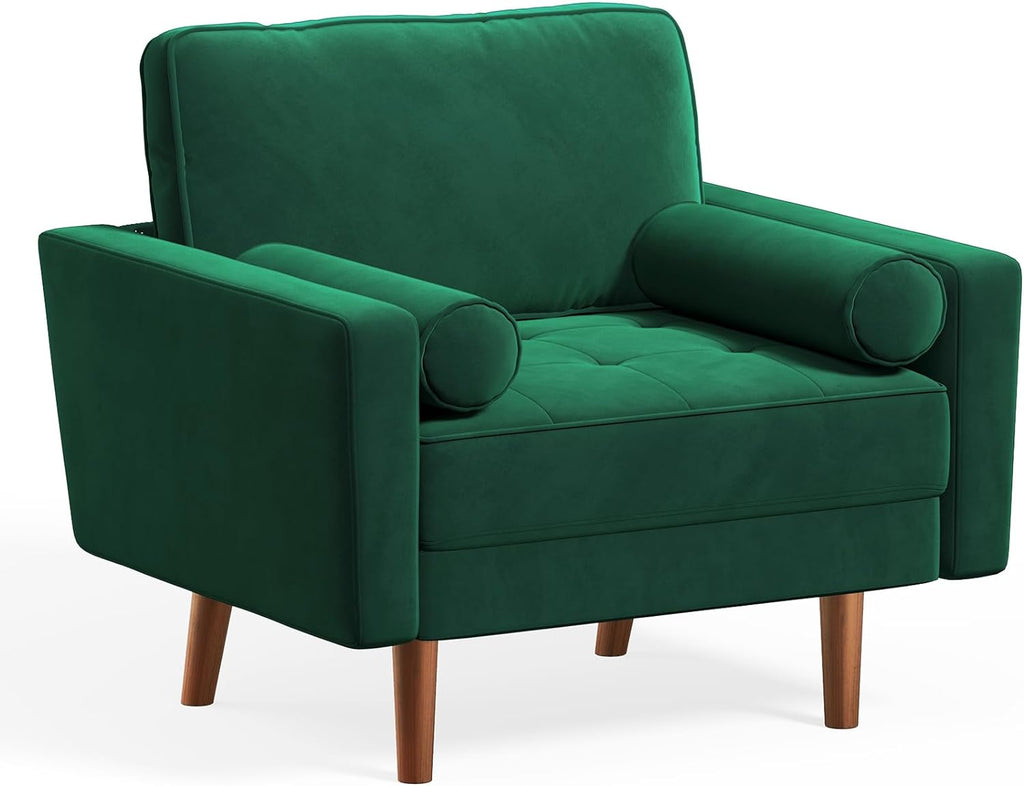Green Velvet Button Tufted Accent Chair with 2 Pillows K65544