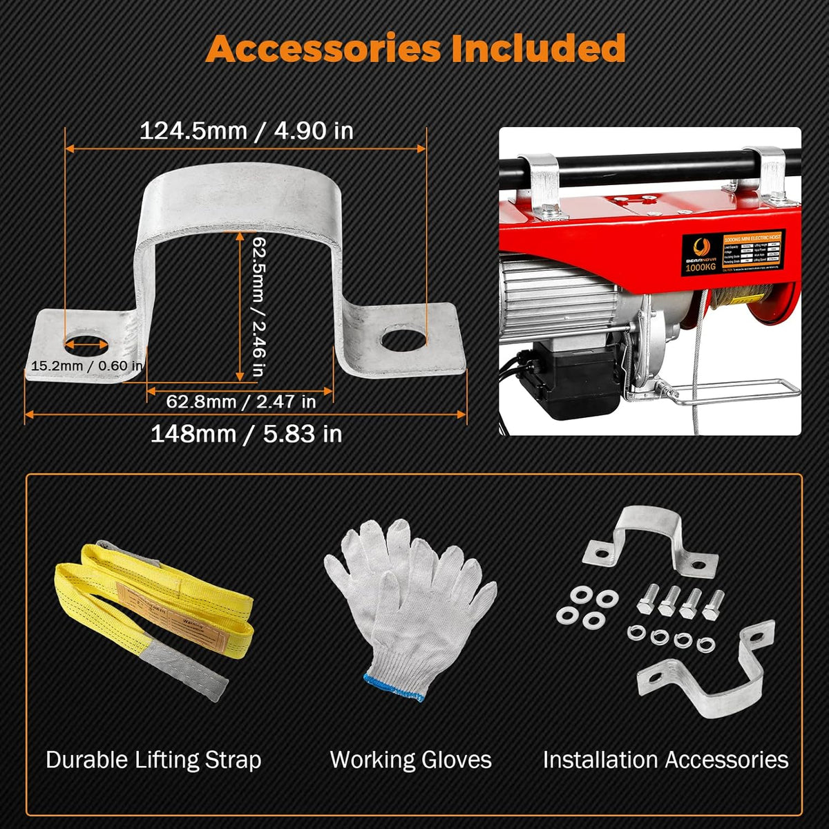 2200lbs 1500lbs Electric Hoist Winch Overhead Engine Lift 110-120 Volt with Remote Control E2662