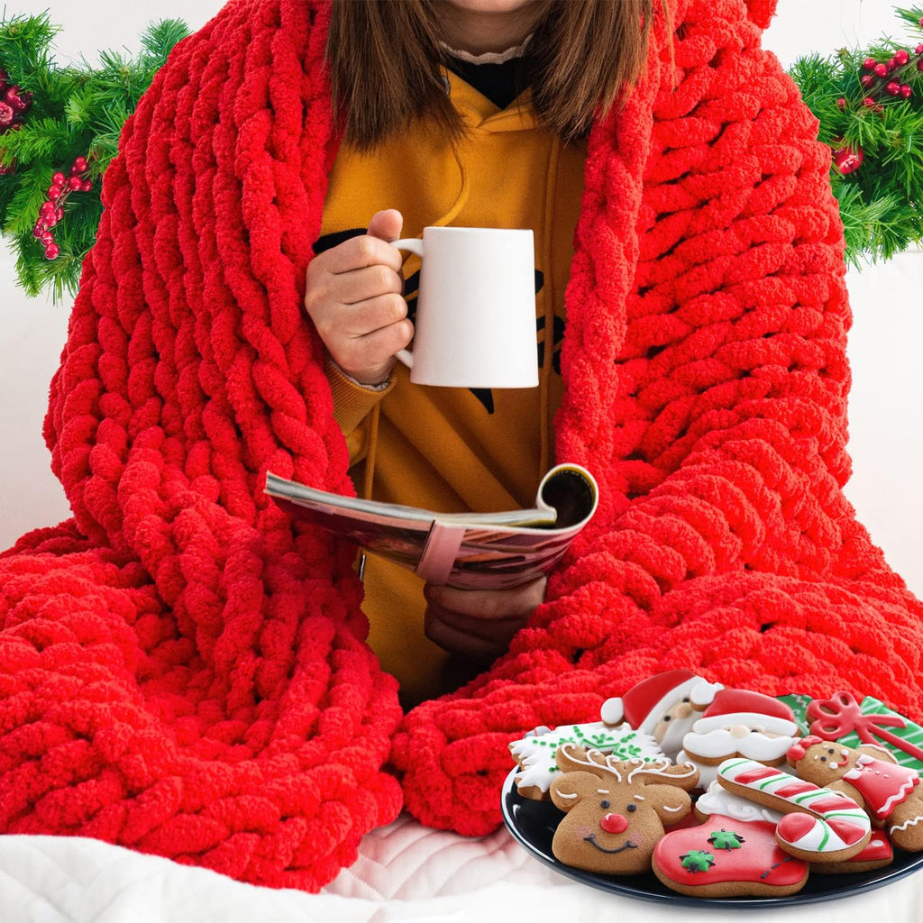 Blush Pink Chunky Knit Chenille Throw Blanket U8905