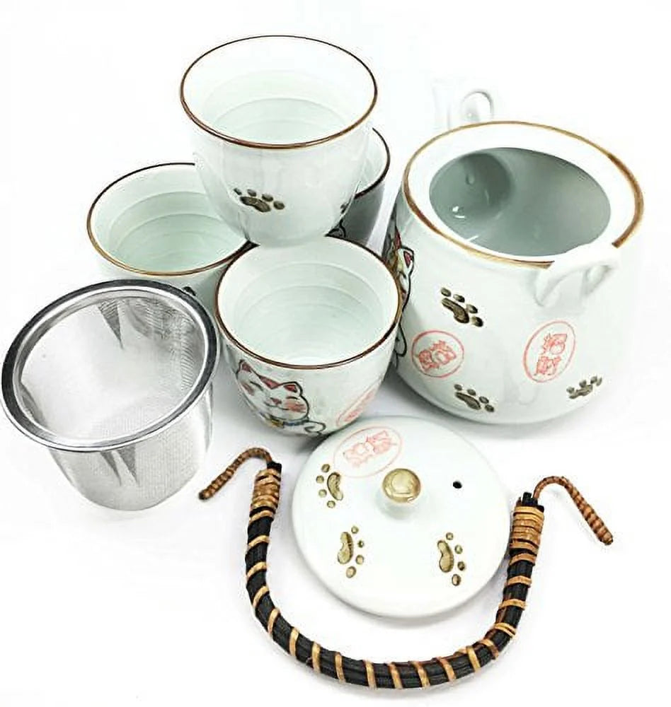White Ceramic Tea Pot and Cups Set Serves 4 H239