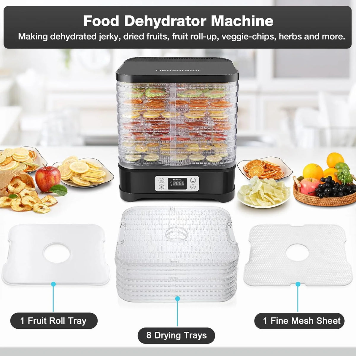 400W 8 Trays Food Dehydrator with Digital Timer and Temperature Control D673