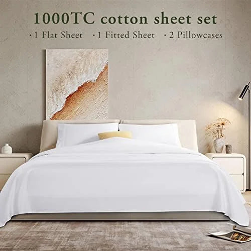 King Size 4 Piece Cotton Sheets Set, White G752