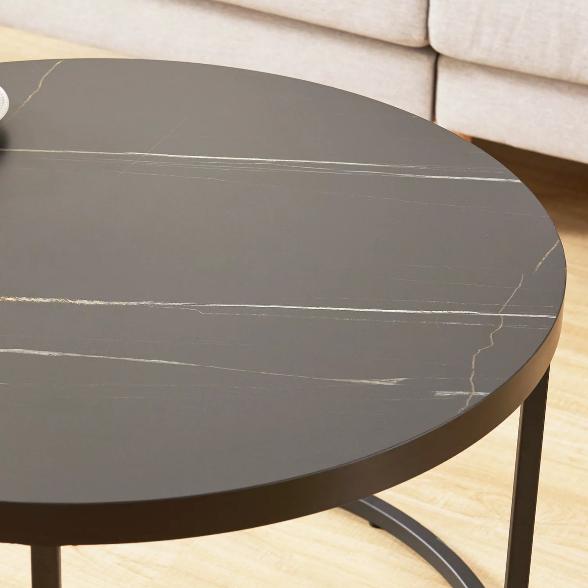 Black Marble Round Coffee Table Ottoman C234