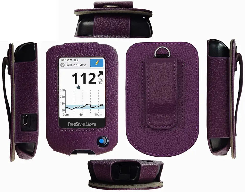 Fitted Leather Case with Screen Protector Belt Clip Carabiner Neck Lanyard Purple J551
