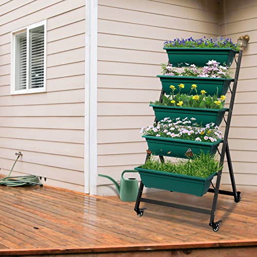 Green Vertical Garden Planter with 5 Boxes and Wheels B614503