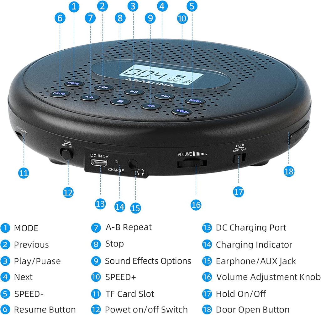 Portable CD Player with Dual Stereo Speakers and Anti-Skip Protection A311