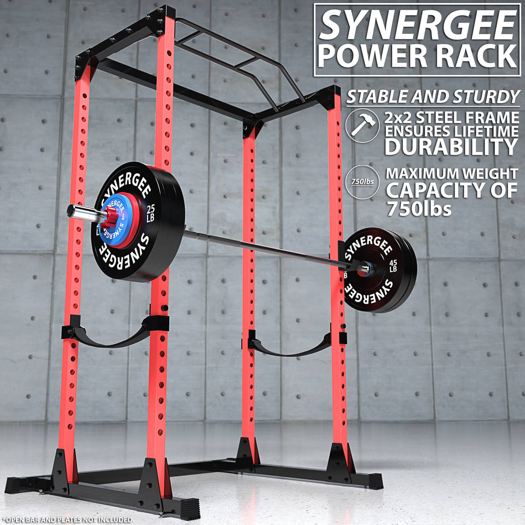 Black Red Steel Power Rack with Pull Up Bar V51898