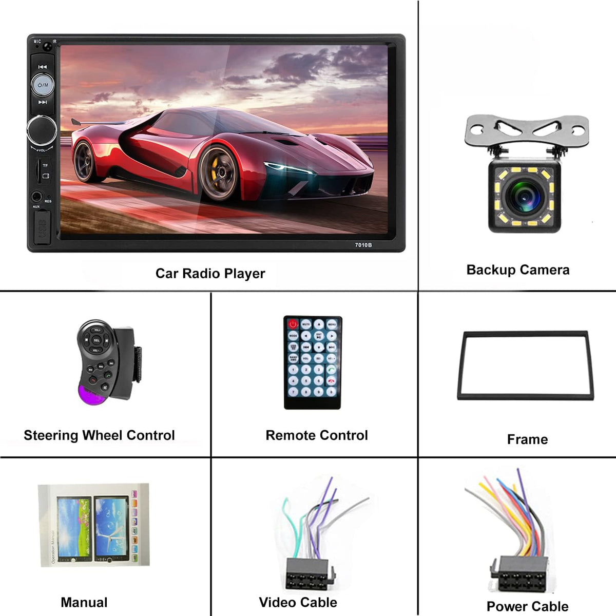 7 Inch Touchscreen Double Din Car Stereo with Bluetooth and Backup Camera U8994