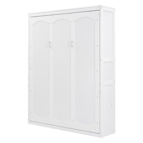 Queen Size Wood Murphy Bed with Shelves, Grey Y174