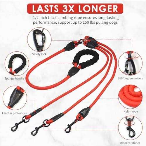Heavy Duty 3 Way Dog Leash with Padded Handle B571510