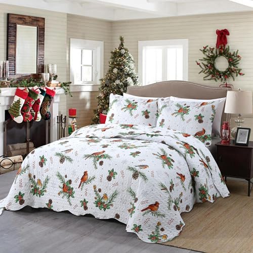 3 Piece King Christmas Quilt Set L410