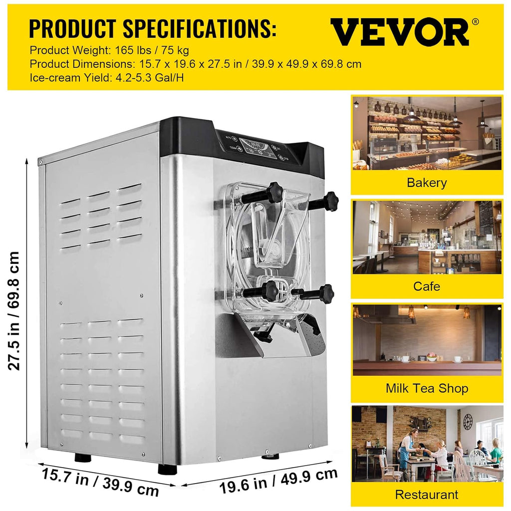Commercial Ice Cream Machine 1400W 20/5.3 Gph Hard Serve Ice Cream Maker with LED Display O729