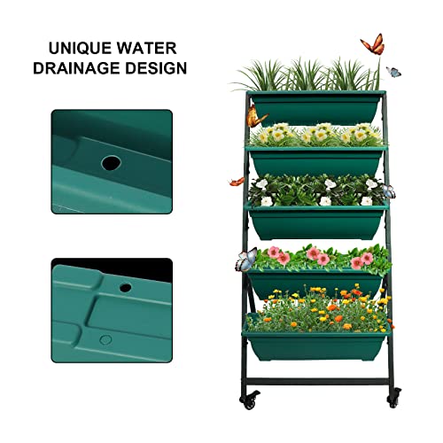 Green Vertical Garden Planter with 5 Boxes and Wheels B614503