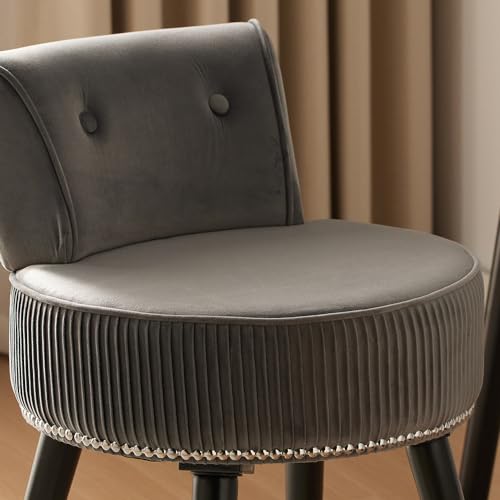 Grey Velvet Vanity Stool Chair with Back V3397