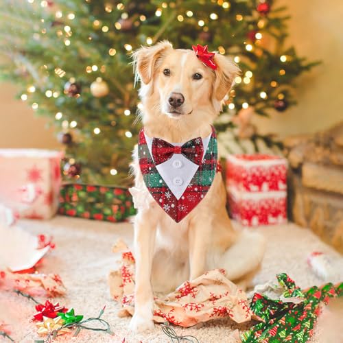 Green Plaid Dog Bandana with Bow Tie U5247
