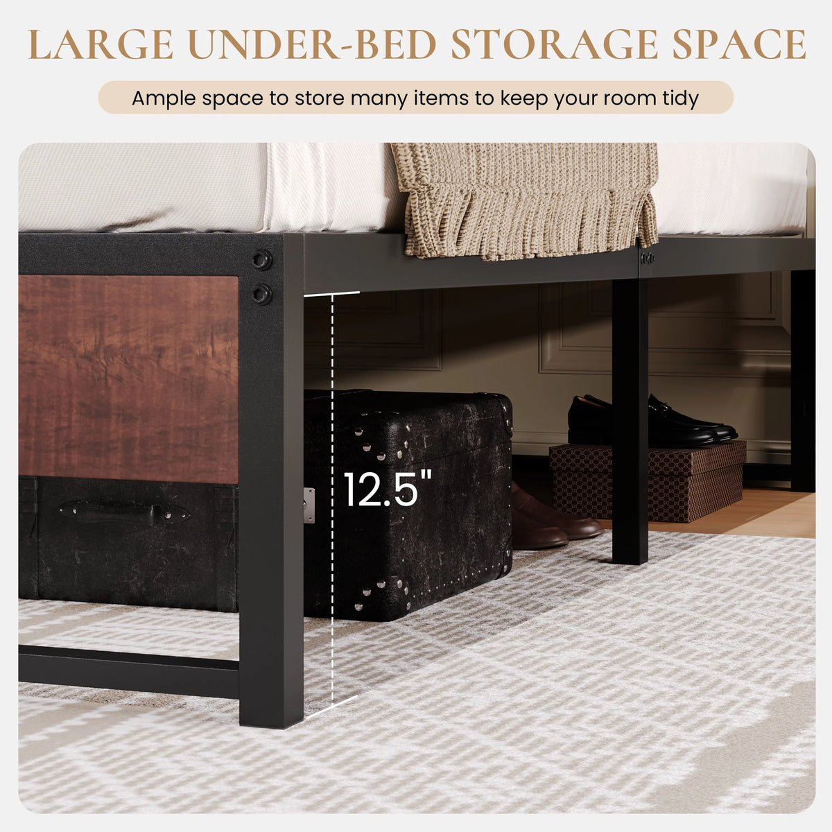 Brown King Size Metal Platform Bed Frame with Underbed Storage I276986