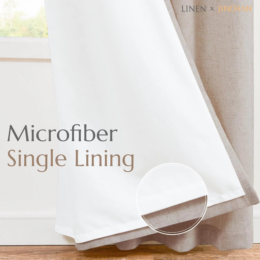 Linen Curtains 84 Inch Length Light Filtering with Lined 2 Panels N5587