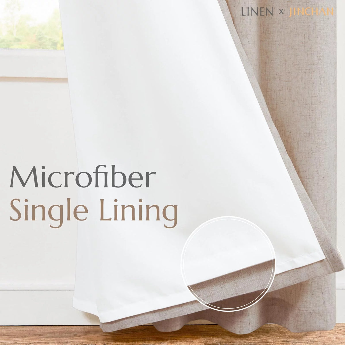Linen Curtains 84 Inch Length Light Filtering with Lined 2 Panels N5587