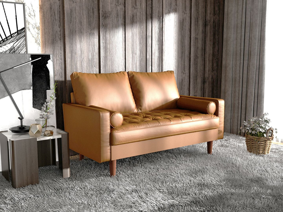 Tan Brown Faux Leather Loveseat E491