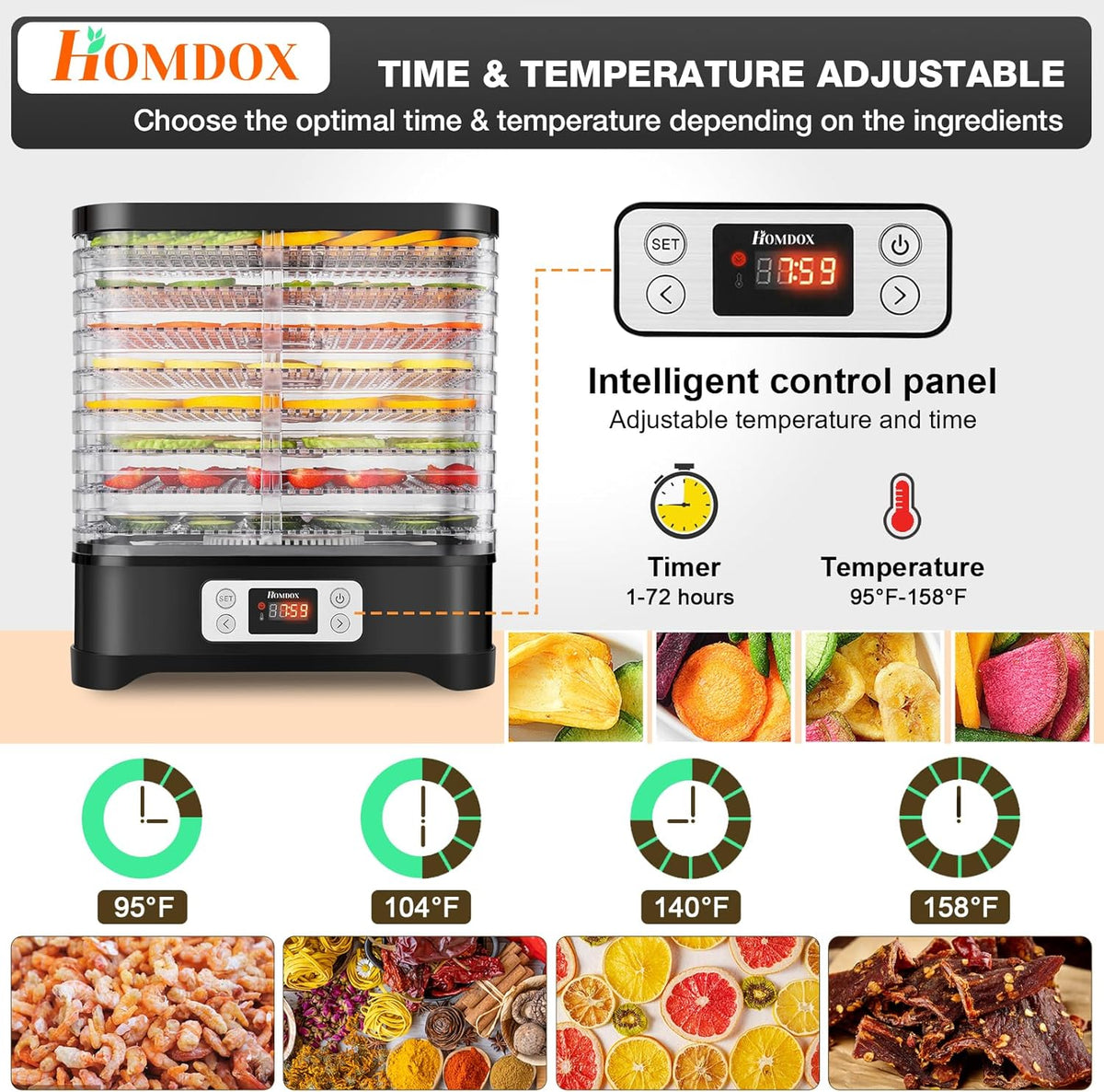 400W 8 Trays Food Dehydrator with Digital Timer and Temperature Control D673
