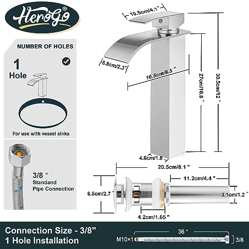 Brushed Nickel Stainless Steel Waterfall Single Handle Vessel Sink Faucet G612
