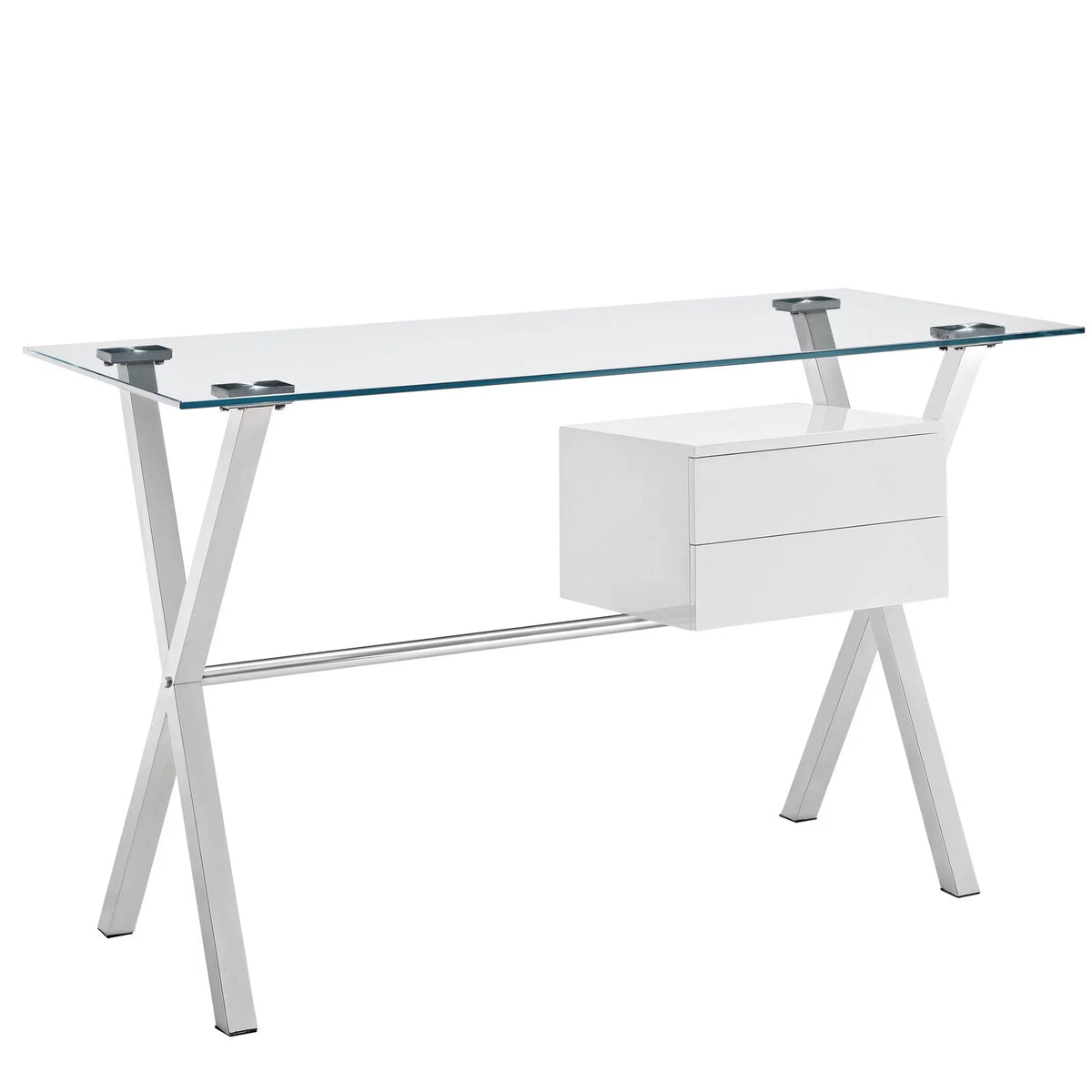 Glass Top Office Desk in White G5496