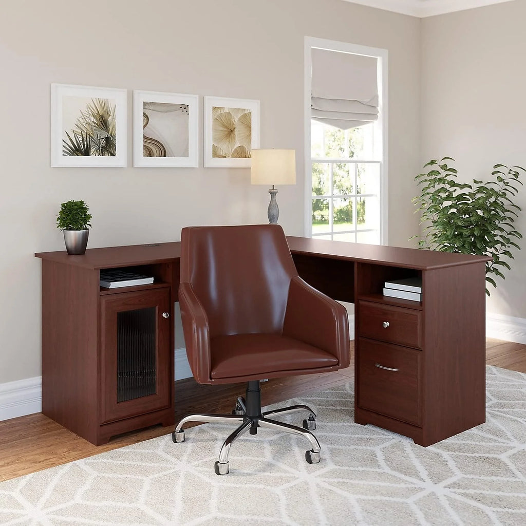 L Shaped Computer Desk In Harvest Cherry S977314