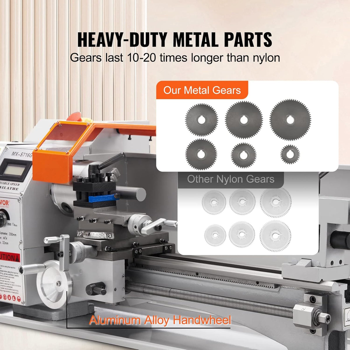 Mini Metal Lathe Machine, 7'' x 16'', 800W Precision Benchtop Power Metal Lathe H609