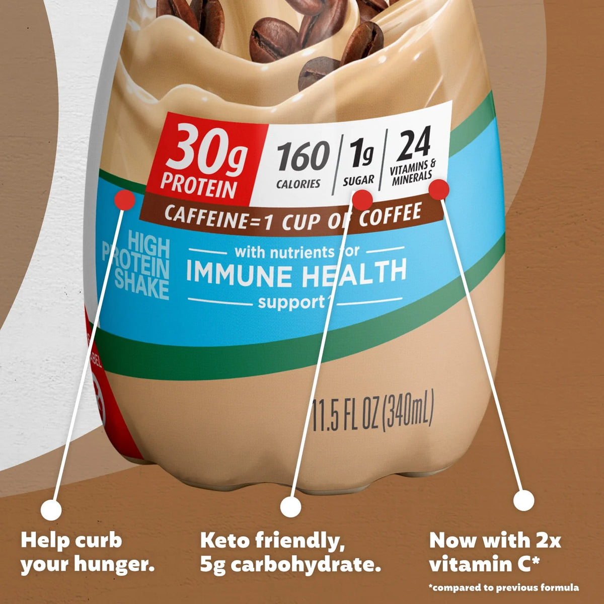 Cafe Latte Protein Shake, 30g Protein, 11.5 fl oz, 12 Ct L41914