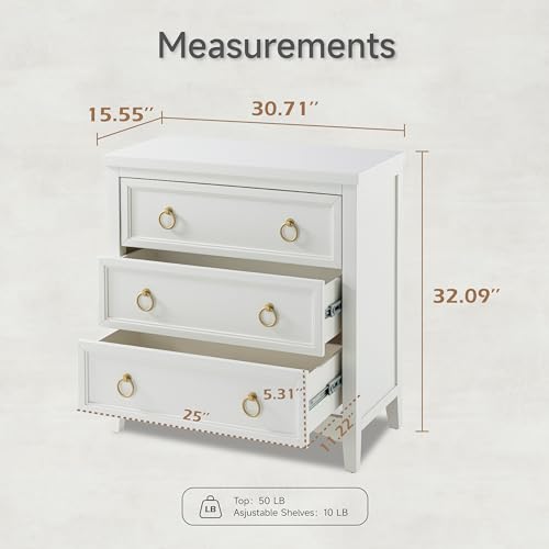 White 3-Drawer Dresser D970