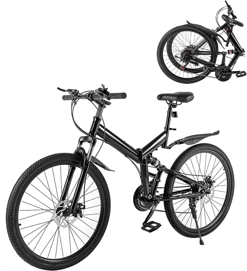Folding Mountain Bike Full Suspension 21 Speed Black V8949