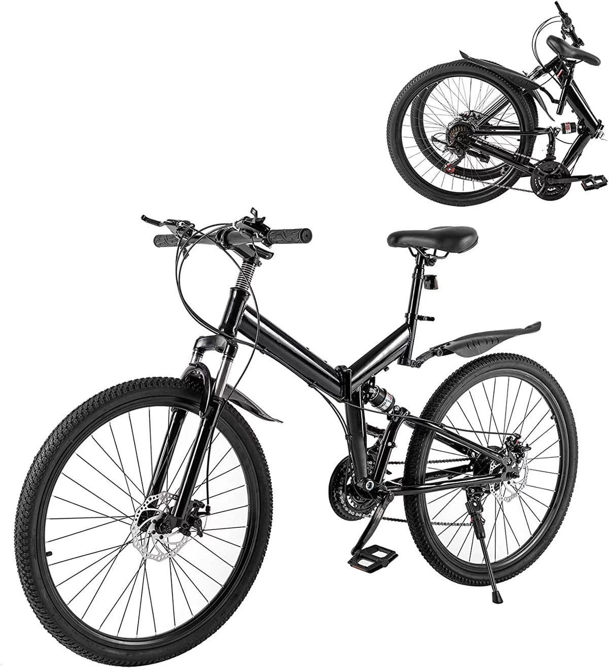 Folding Mountain Bike Full Suspension 21 Speed Black V8949