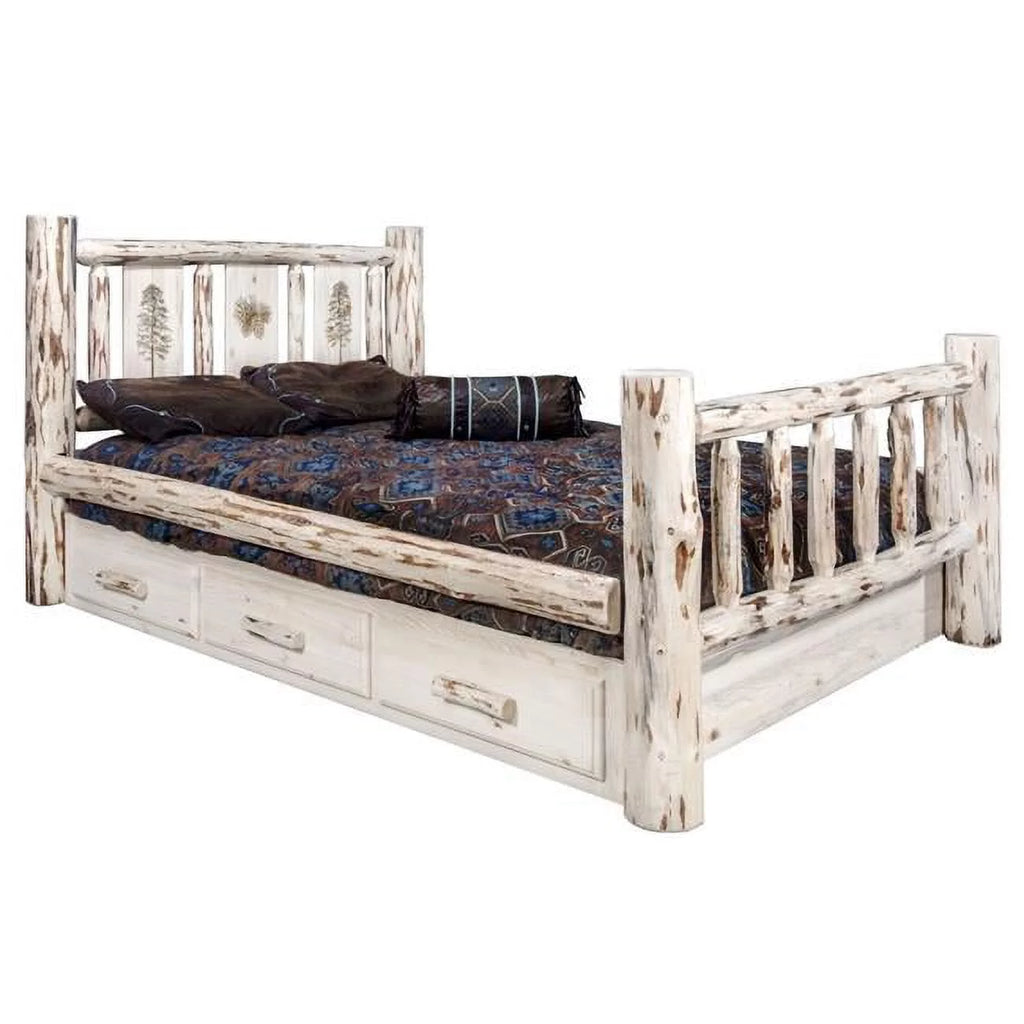 Wood Full Storage Bed with Pine Design in Natural N824