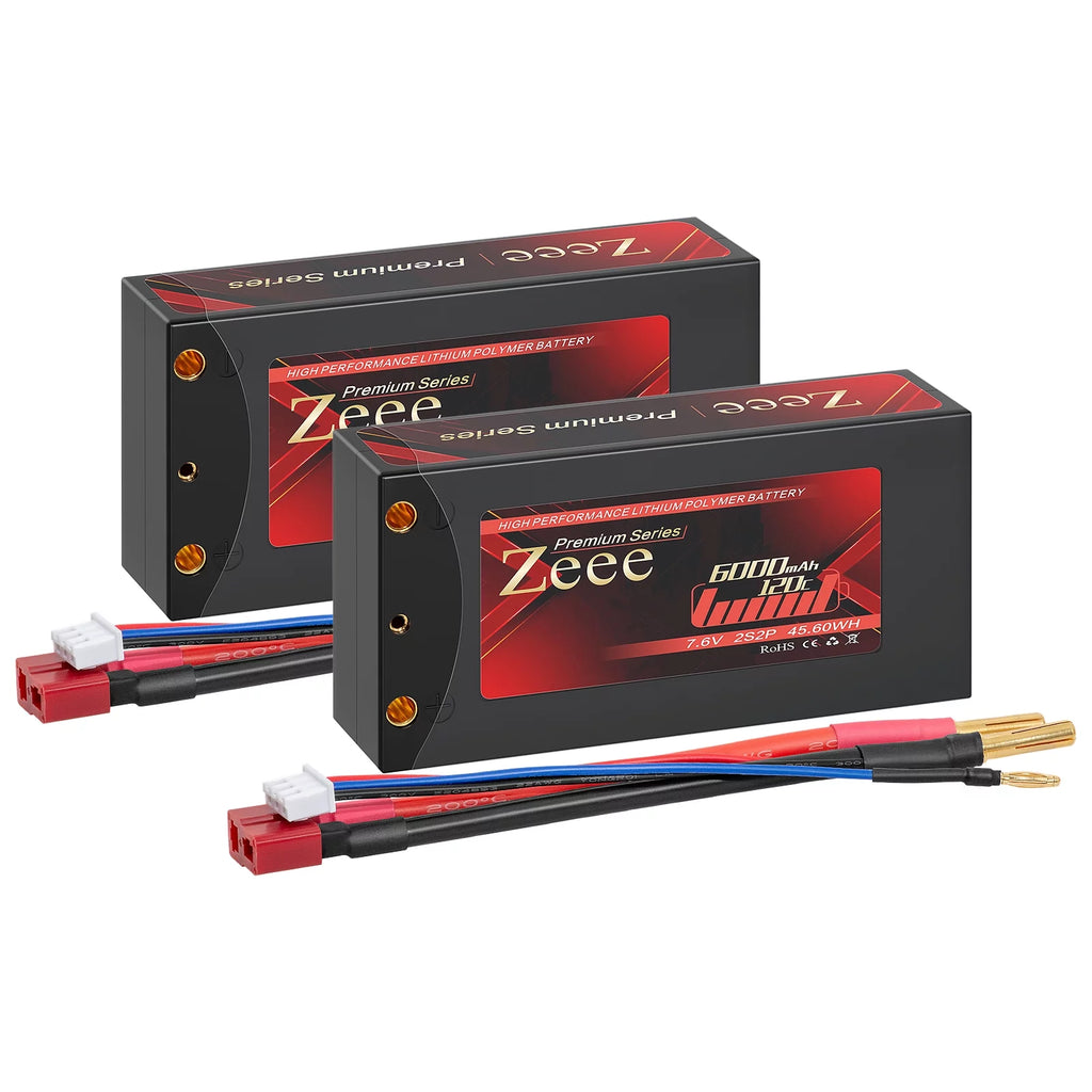 2S Lipo Battery 7.6V 6000mAh 120C Shorty Hard Case 2 Pack X34717