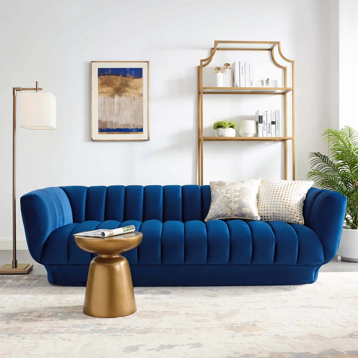 Navy Vertical Channel Tufted Velvet Sofa K62812