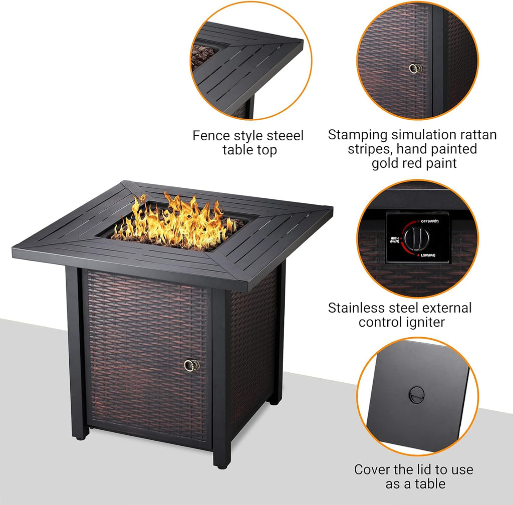 28 in 50,000 BTU Propane Gas Fire Pit Table with Volcanic Rock W5347