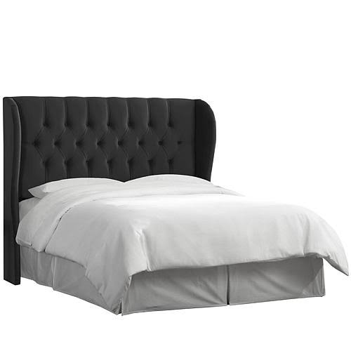 Blue Velvet Tufted Wingback Headboard Queen W352026