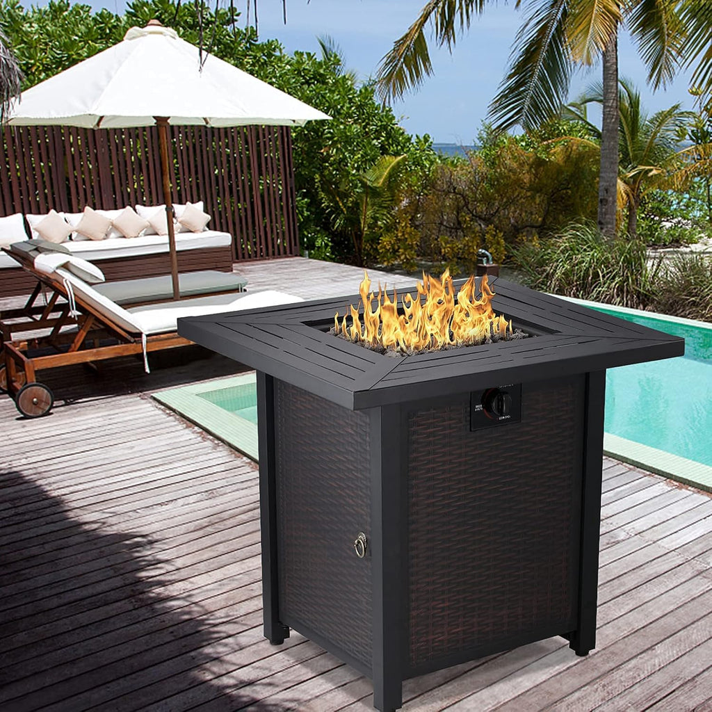 28 in 50,000 BTU Propane Gas Fire Pit Table with Volcanic Rock W5347