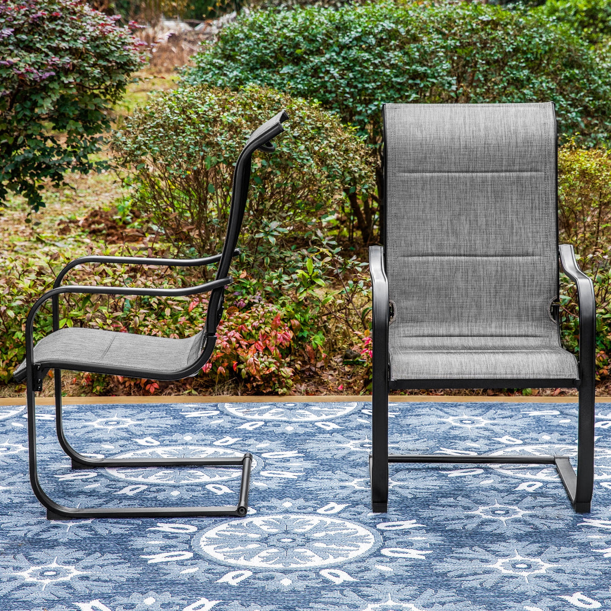 Black&Gray Outdoor Patio Dining Chairs with Padded Seat and Back L751119